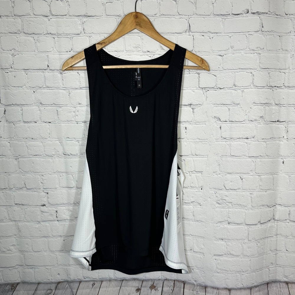 ASRV Men Black White Perforated Mesh Training Tank Top DSG-0949 Medium